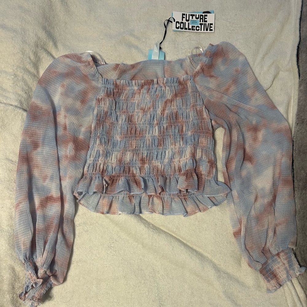 Elegant Smocked Tie-Dye Blouse